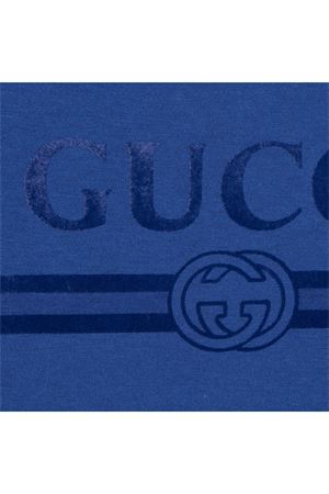 T-shirt in cotone bluette con stampa GUCCI KIDS | 547559XJHO54118